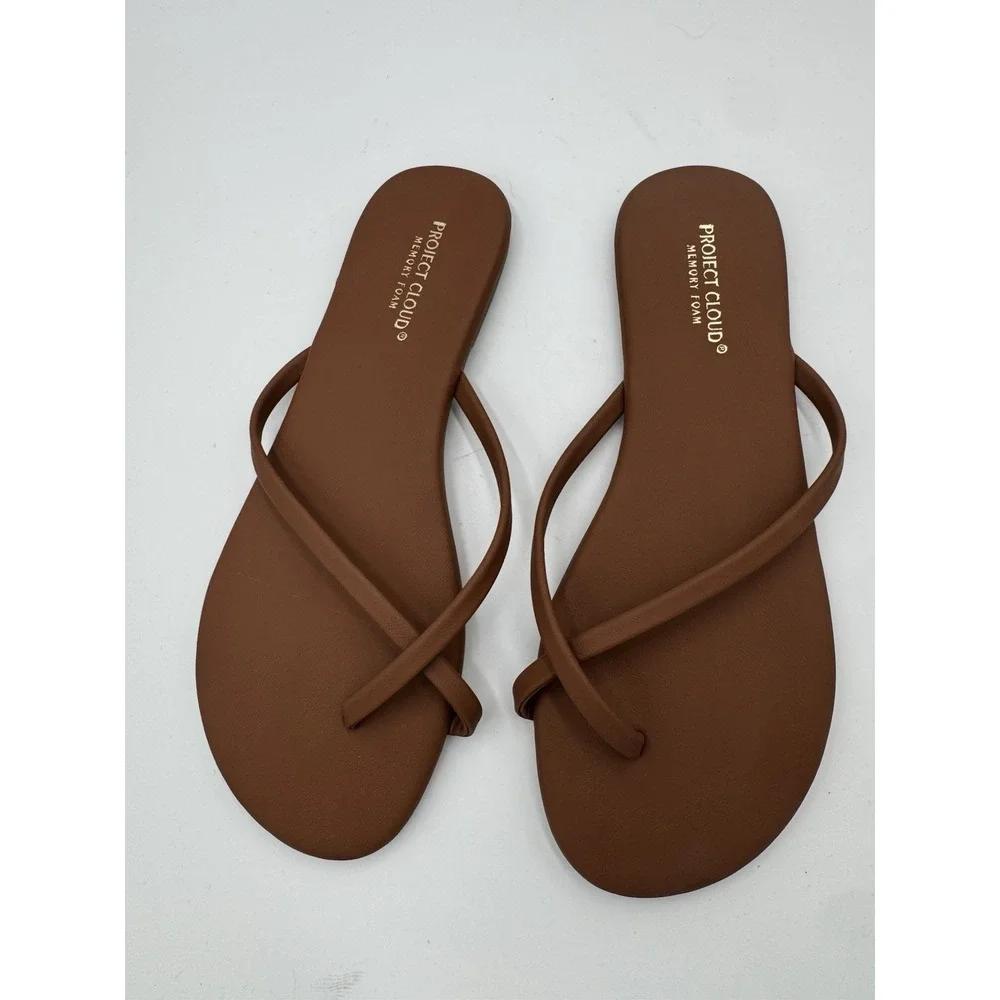 New Project Cloud Memory Foam Sandal Brown Tan Women CrossFlip Flops Size 7